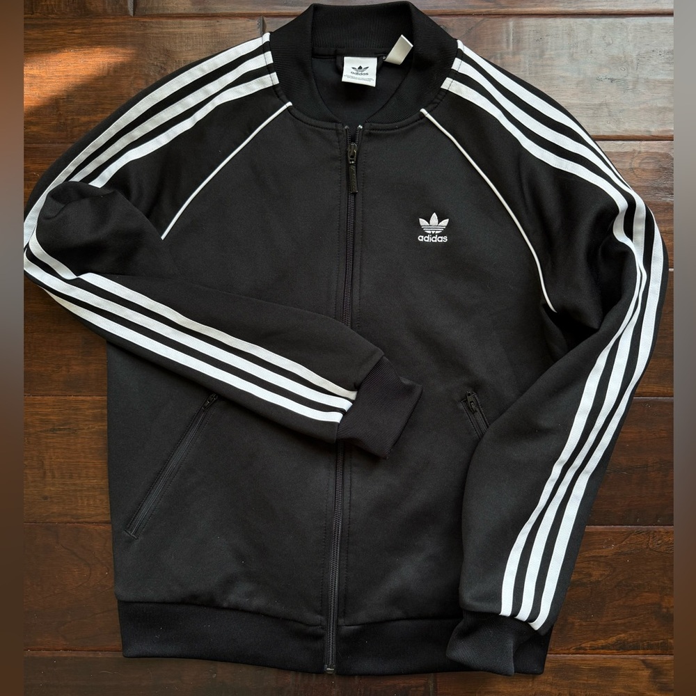 adidas Black Track Jacket with White Stripes